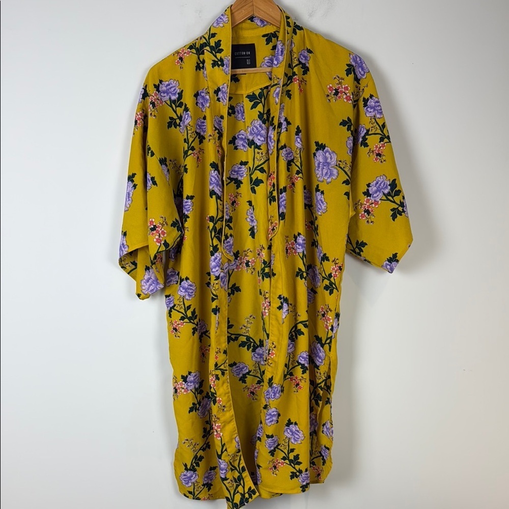 Cotton-On Floral Yellow Kimono Jacket Size Extra Small